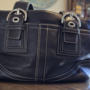 Coach Black Leather Bag with Silver Zipper